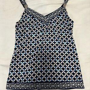 White House Black Market Patterned Camisole in Black, Blue, and White